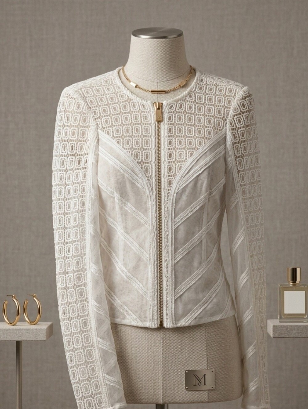 Black Label White Lace Zip-Front Blazer